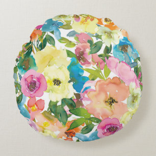 Watercolor Pretty Floral Round Cushion