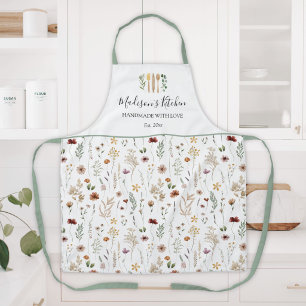 Watercolor Pretty Floral Wild flowers Pattern Apron