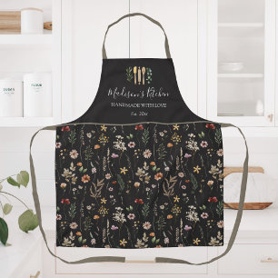 Watercolor Pretty Floral Wild flowers Pattern Apron