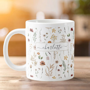 Watercolor Pretty Floral Wild flowers Pattern Large Coffee Mug