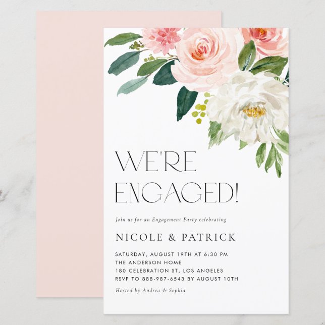 Watercolor Pretty Garden Flowers Engagement Party (Front/Back)