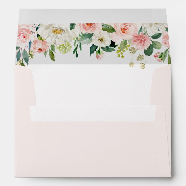 Watercolor Pretty Garden Flowers Personalised Pink Envelope (Back (Bottom))