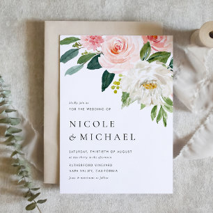 Watercolor Pretty Garden Flowers Spring Wedding Invitation