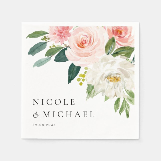Watercolor Pretty Garden Flowers Spring Wedding Napkin (Front)