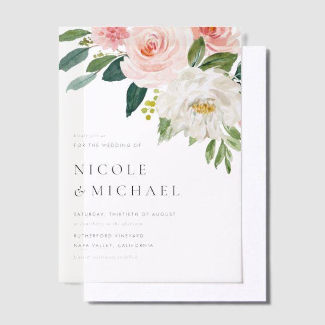 Watercolor Pretty Garden Flowers Spring Wedding Vellum Invitations (Offset)