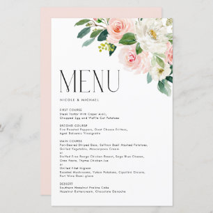 Watercolor Pretty Garden Flowers Wedding Menu Card