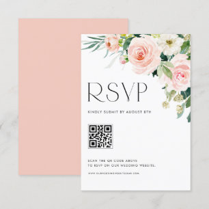Watercolor Pretty Garden Flowers Wedding QR Code RSVP Card
