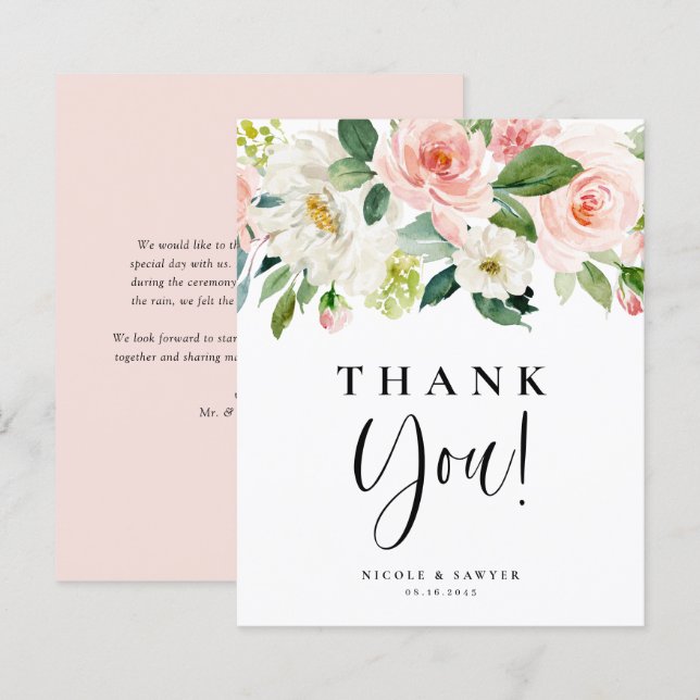 Watercolor Pretty Garden Flowers Wedding Thank You (Front/Back)