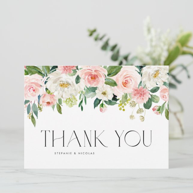 Watercolor Pretty Garden Flowers Wedding Thank You Card (Standing Front)