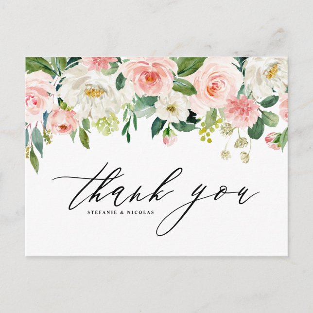 Watercolor Pretty Garden Flowers Wedding Thank You Postcard (Front)