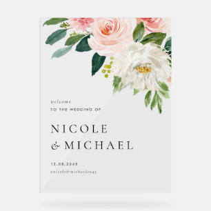 Watercolor Pretty Garden Flowers Wedding Welcome Acrylic Sign