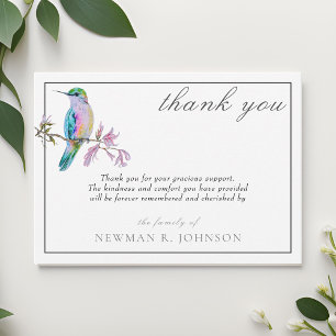 Watercolor Pretty Hummingbird Memorial Thank You Card