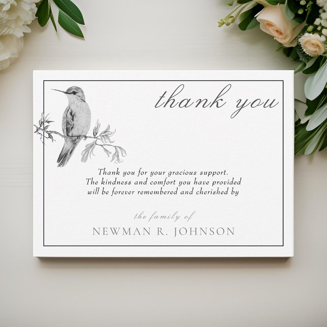 Watercolor Pretty Hummingbird Memorial Thank You Card (Creator Uploaded)