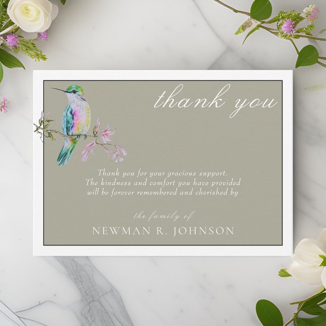 Watercolor Pretty Hummingbird Memorial Thank You Card (Creator Uploaded)