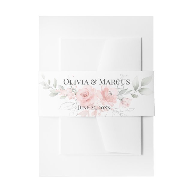 Watercolor Pretty Pink Floral Bouquet Invitation Belly Band (Front Example)