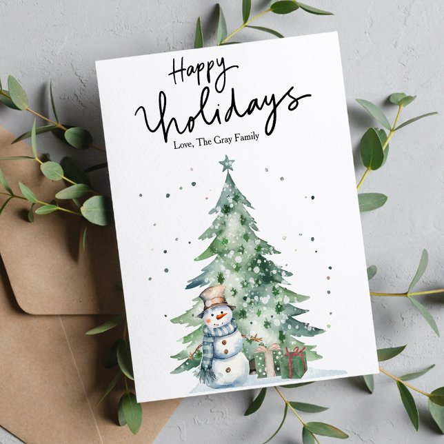Watercolor Pretty Snowman Christmas Flat  Holiday Card (Creator Uploaded)