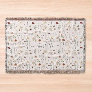 Watercolor Pretty Wildflower Floral Pattern Throw Blanket