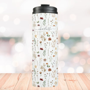 Watercolor Pretty Wildflower Pattern Personalised Thermal Tumbler