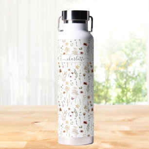 Watercolor Pretty Wildflower Pattern Personalised Water Bottle