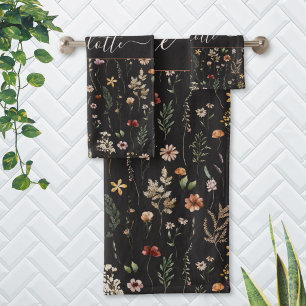 Watercolor Pretty Wildflowers Floral Pattern  Bath Towel Set
