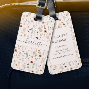Watercolor Pretty Wildflowers Floral Pattern Luggage Tag