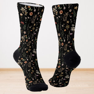 Watercolor Pretty Wildflowers Floral Pattern  Socks