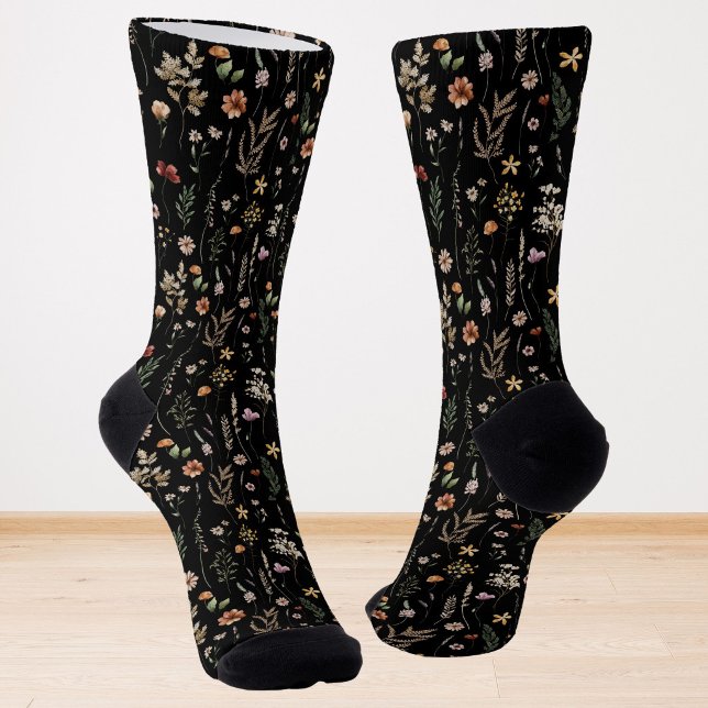 Watercolor Pretty Wildflowers Floral Pattern  Socks (Creator Uploaded)