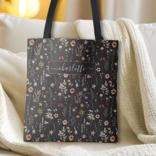 Watercolor Pretty Wildflowers Floral Pattern Tote Bag