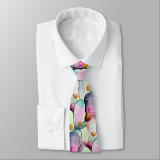 Watercolor Prickly Pear Cactus Desert Pattern  Tie
