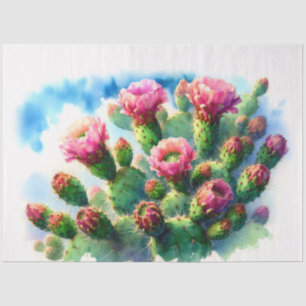 Watercolor Prickly Pear Cactus Flowers Decoupage Tissue Paper