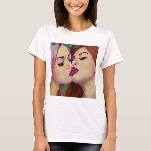 Watercolor Pride Two Women Share a Kiss T-Shirt
