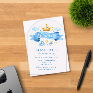 Watercolor Prince Boy Baby Shower Acrylic Invitations