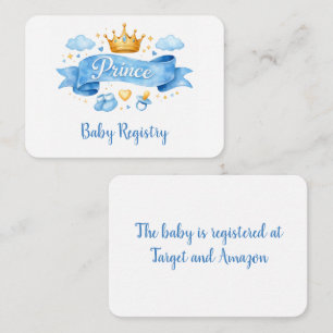 Watercolor Prince Boy Baby Shower Baby Registry Enclosure Card