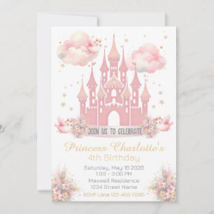 Watercolor Princess Castle Birthday Invitation