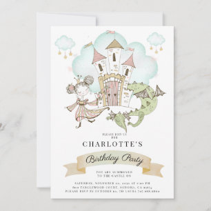 Watercolor Princess Castle Girl Birthday Party Invitation