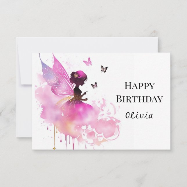 Watercolor Princess Digital Fairy Birthday Card (Front)