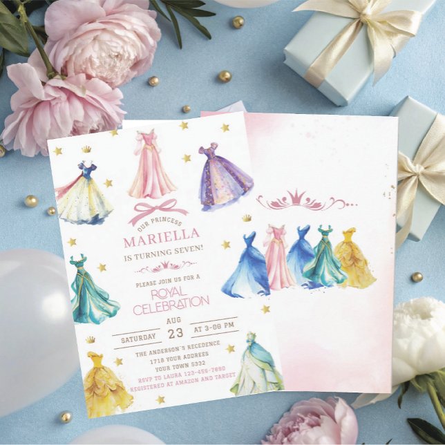 Watercolor Princess  Dress Birthday is turning sev Invitation (Creator Uploaded)