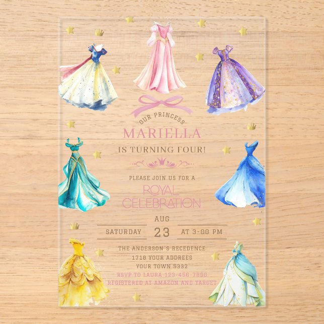 Watercolor Princess  Dress Birthday Royal birthday Acrylic Invitations (Front)