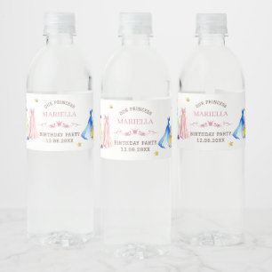 Watercolor Princess dresses royal girl birthday Water Bottle Label