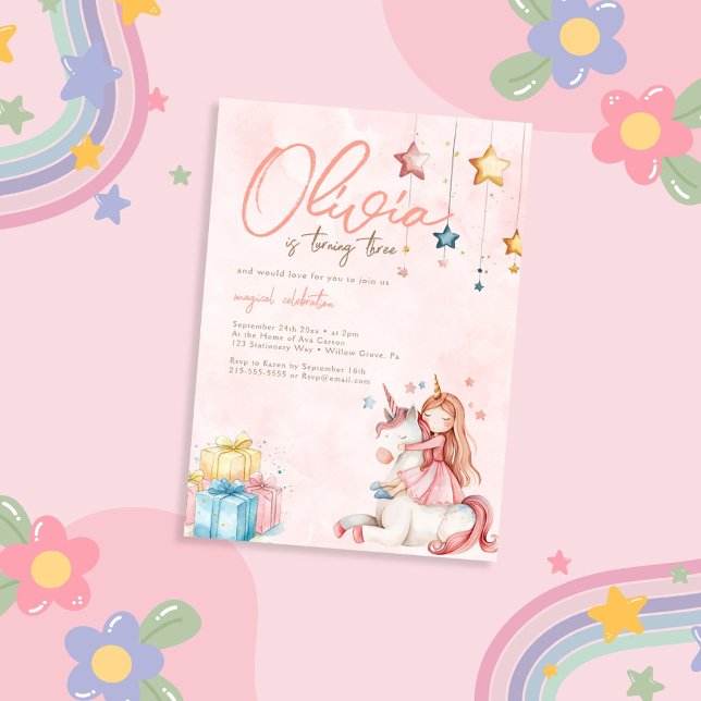Watercolor Princess with Unicorn Birthday Invitation (Creator Uploaded)