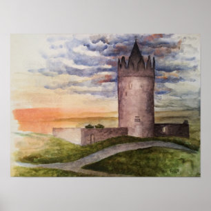 Watercolor print of Irish castle, Doolin