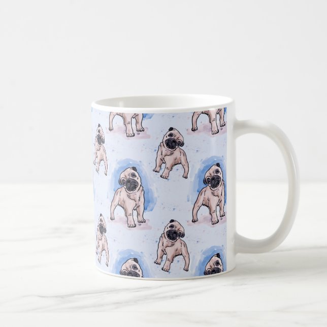 Watercolor Print, Pug Dog, a Pug Mug (Right)