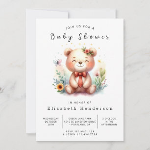 Watercolor Printable Bear Baby Shower Invitation