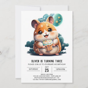 Watercolor Printable Hamster Birthday Invitation