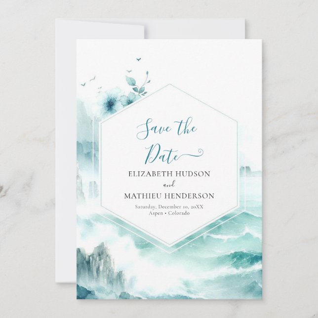 Watercolor Printable Nautical Wedding Save The Date (Front)