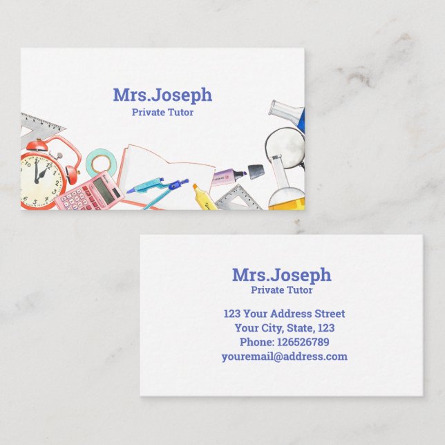 Watercolor Private Tutor Business Card (Front/Back)