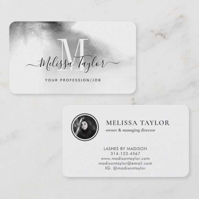 Watercolor Professional Black Signature Photo Business Card (Front/Back)