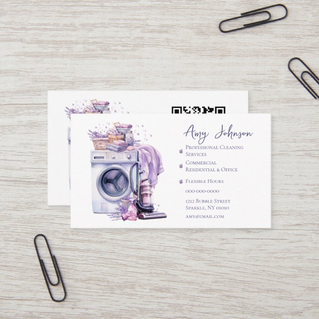 Watercolor Professional Cleaning Business Card (Front/Back In Situ)