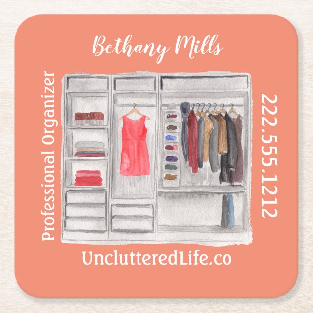 Watercolor Professional Organiser  Modern Square   Square Paper Coaster (Front)