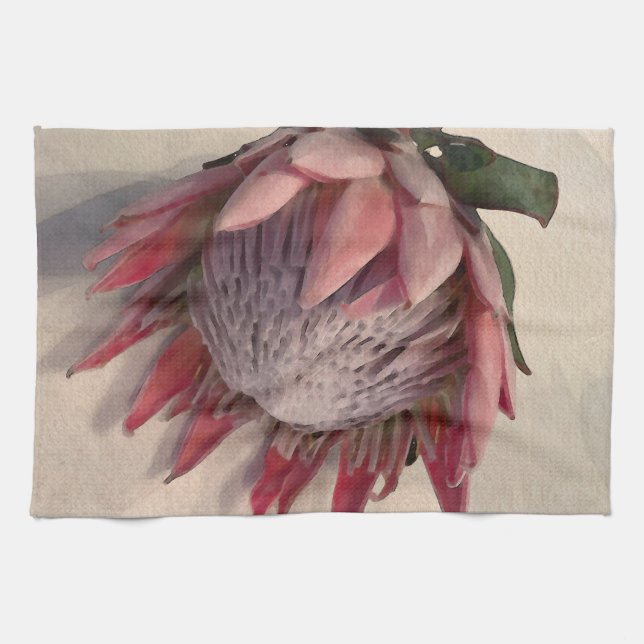 Watercolor Protea Dishcloth Tea Towel (Horizontal)